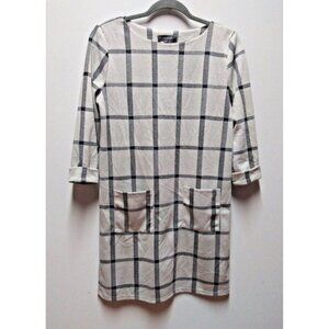 PRIMARK Beige Checkered dress Career Shift US 4 UK 8 English-style Pockets EUC